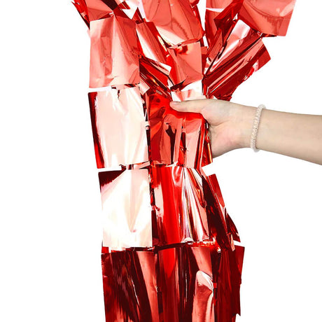 Foil Squares Curtain Metallic Red