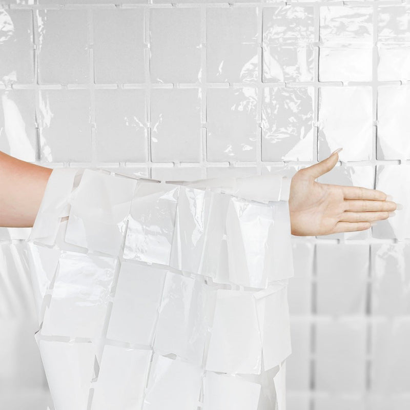 Foil Squares Curtain White Backdrop