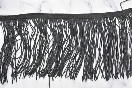 Faux Leather Fringe Trim Black 6 Inch