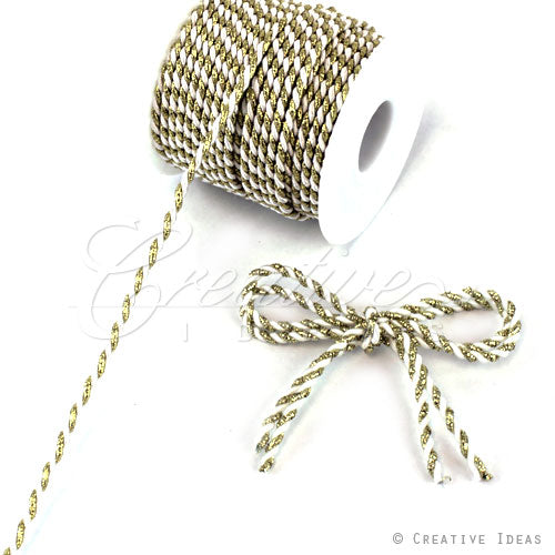 3Mm 2 Ply Twist Cords - 25 Yards (White/Gold)
