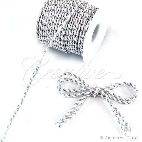 3Mm 2 Ply Twist Cords - 25 Yards (White/Silver)