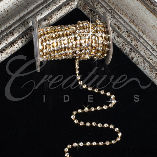3Mm Rhineston Chain (Separated) - 5 Yards (Gold)