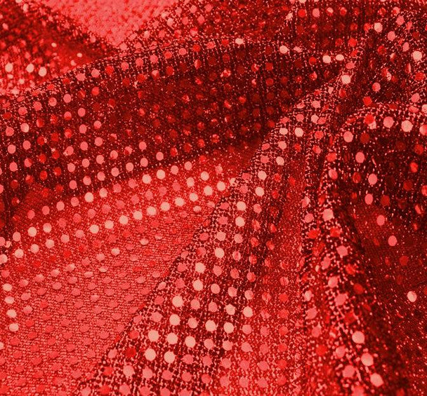 3 mm Sequin 1 Yard Knit Fabric Solid Red 50/50 Polyester Nylon Sparkle Apparel & Costume Fabric