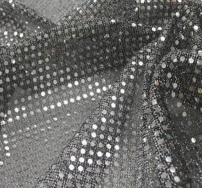 3Mm Sequins On A Knit Black Silver Sequins Fabric - Black/Silver Confetti Dot, 42/43" Width
