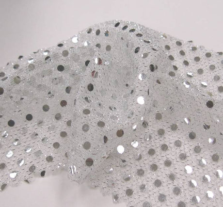 3MM Sequins On A Knit Solid White Silver Sequins Fabric - White Silver Confetti Dot, 41/42" Width