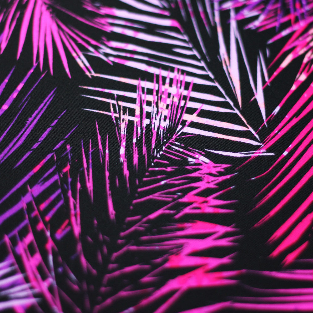 Electric Tropics Nylon Spandex Fabric - Tropical Palm Leaf Print, Multi, Orange-Red, Green-Blue, Pink-Purple, 58-60" Width (1 Yard)