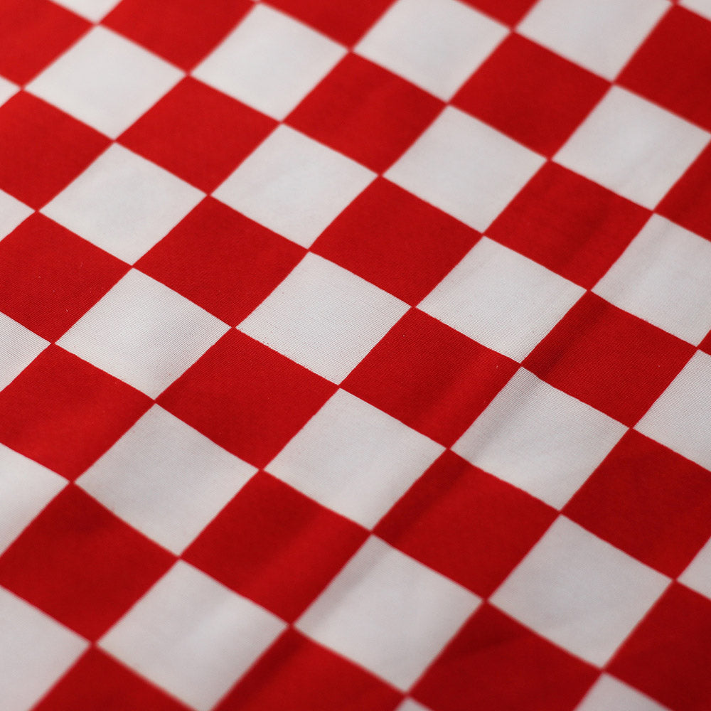 Checkers Poly Spandex Fabric - Red And White Checkered, 1" x 1" Checks, 58/60" Width (1 Yard)