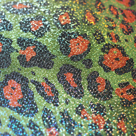 Iridescent Leopard Polyester Spandex Fabric - Pink, Aqua, Orange, Lime, Silver-Black Leopard Print, 58-60" Width, 200 GSM, 4-Way Stretch (1 Yard)