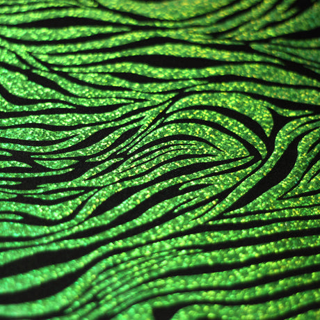 Roxy Zebra Nylon Spandex Fabric - Sparkly Hologram Zebra Print, Fuchsia, Green, Red, Silver, Gold On Black, 58-60" Width (1 Yard)