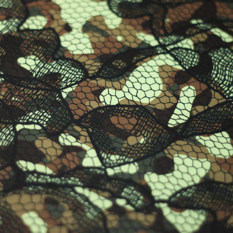 Bohemian Camo Polyester Spandex Fabric - Yellow/Olive Modern Camo Print, 58/60" Width (1 Yard)
