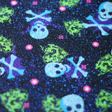 Heart Of Stone Nylon Spandex Fabric - Shiny Red/Green, Heart And Skull Pattern, 58/60" Width (1 Yard)