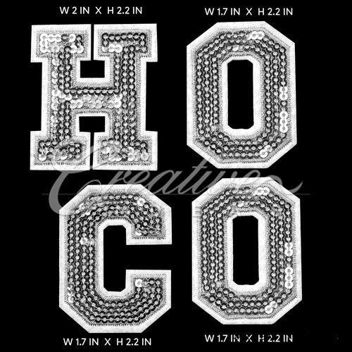 4 Pcs "H O C O" Sequin Patches-Set (Silver)