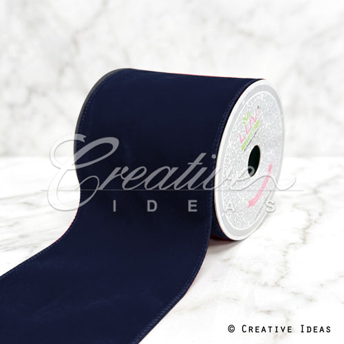 4" Wired Decorative Velvet Ribbon-5 Yds (Navy Blue)