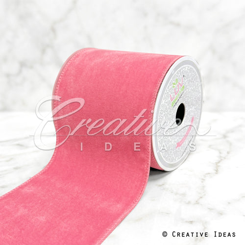4" Wired Decorative Velvet Ribbon-5 Yds (Pink)