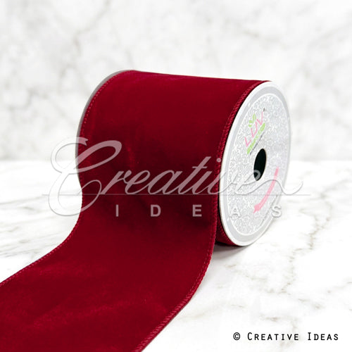 4" Wired Decorative Velvet Ribbon-5 Yds (Red)