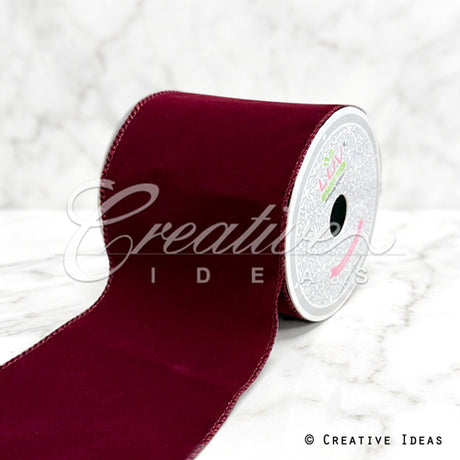 4" Wired Decorative Velvet Ribbon-5 Yds (Wine)