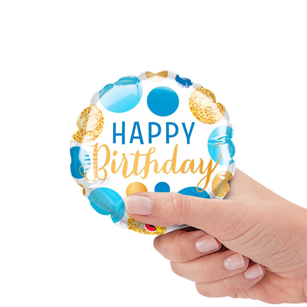 Foil Balloon Birthday Blue & Gold Dots Mini Shape