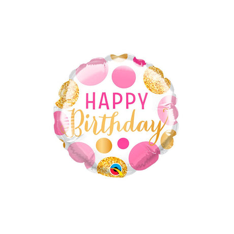 Foil Balloon Birthday Pink & Gold Dots Mini Shape