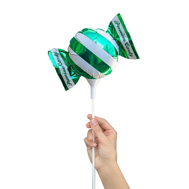 Foil Balloon Handheld Candy Green/ White Stripes