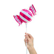 Foil Balloon Handheld Candy Hot Pink/ White Stripes