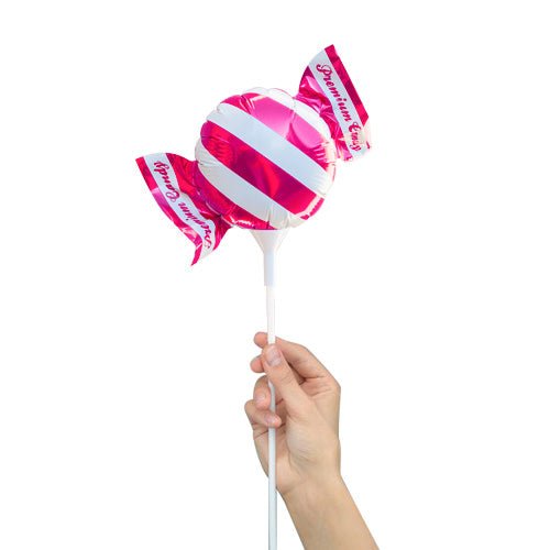 Foil Balloon Handheld Candy Hot Pink/ White Stripes
