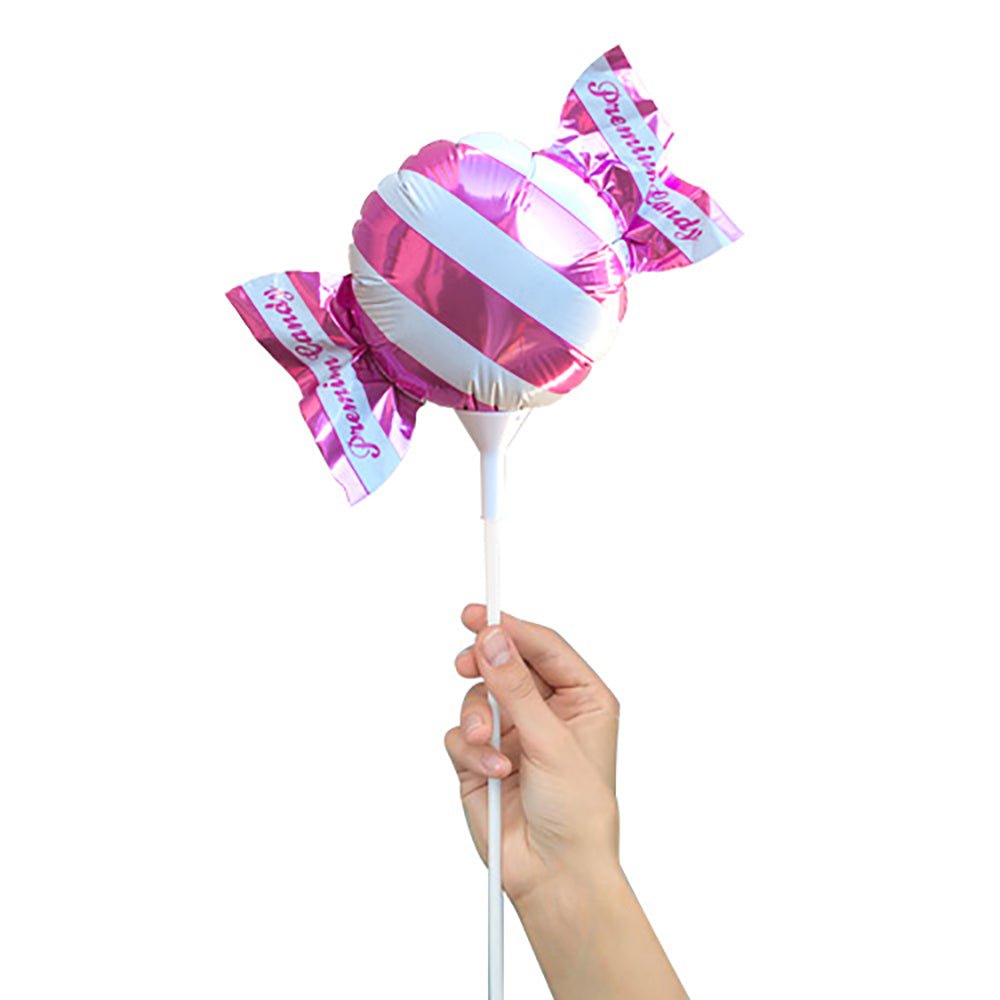 Foil Balloon 4 Inch Handheld Candy Pink/White Stripes