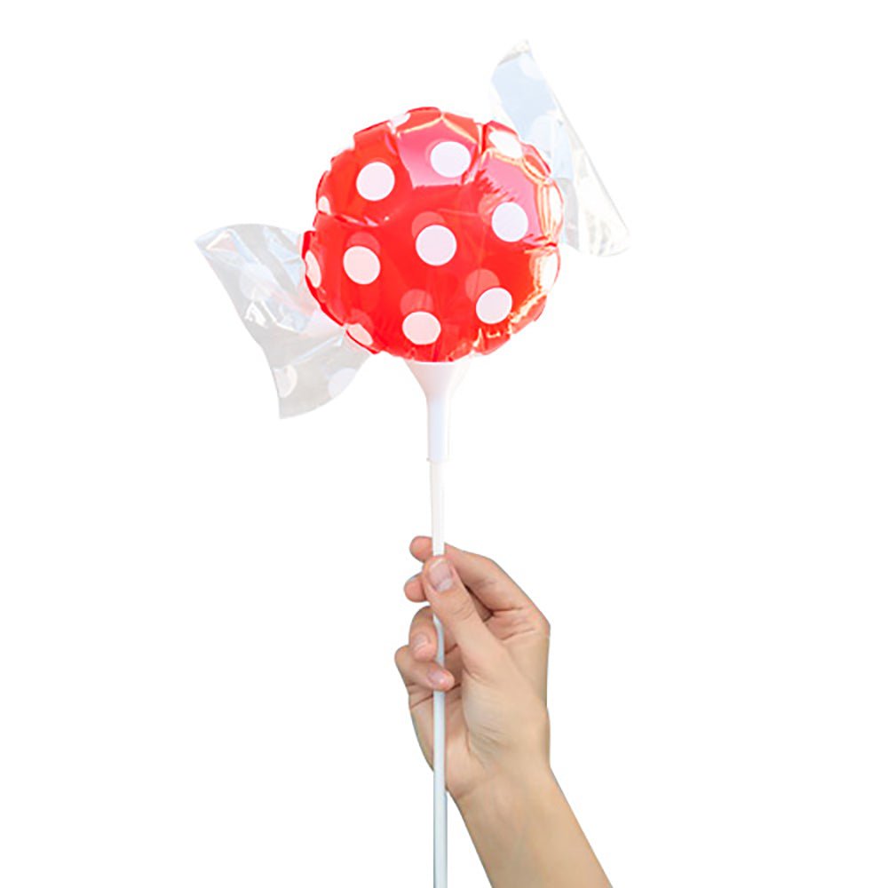 Foil Balloon 4 Inch Handheld Candy Red Polka Dots