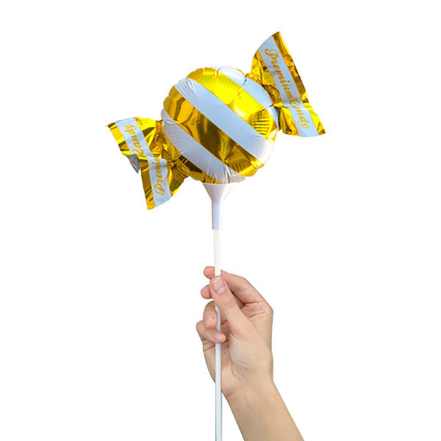 Foil Balloon Handheld Candy Yellow/ White Stripes