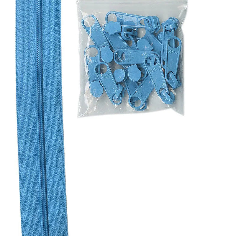 Nylon Zipper Chain 4 Yards Blue #4.5 with Pulls