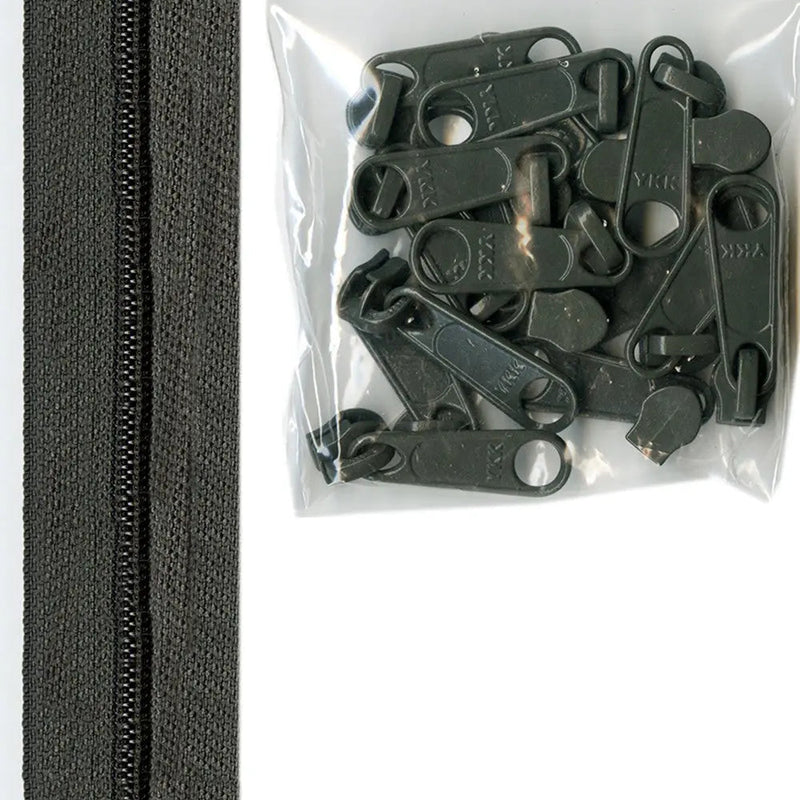 Gray Nylon Coil Zipper Chain 4 Yards with Pulls