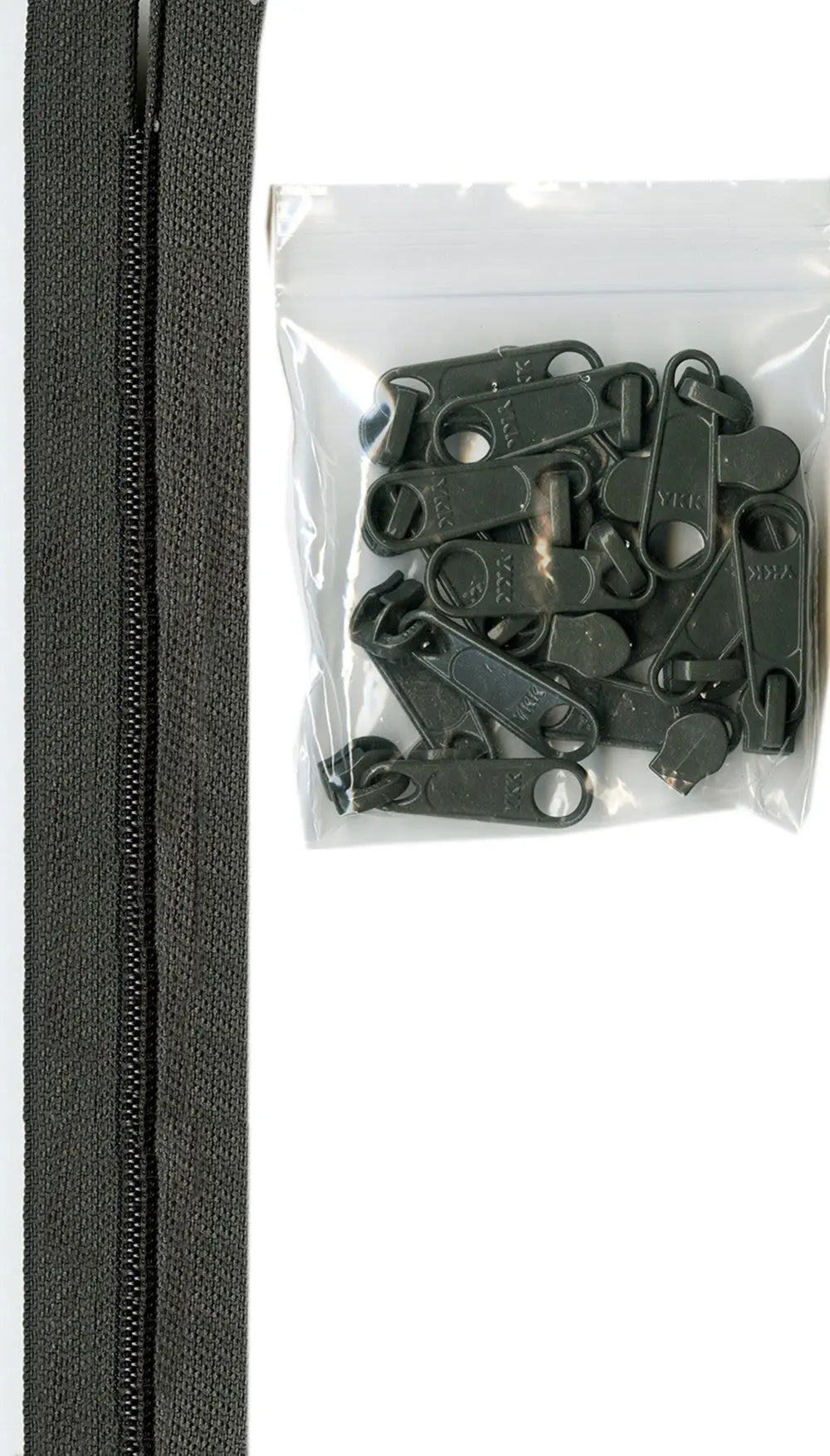 Gray Nylon Coil Zipper Chain 4 Yards with Pulls