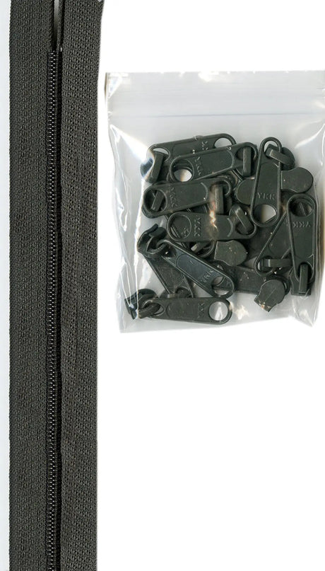 Gray Nylon Coil Zipper Chain 4 Yards with Pulls