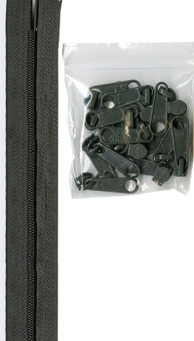 Gray Nylon Coil Zipper Chain 4 Yards with Pulls