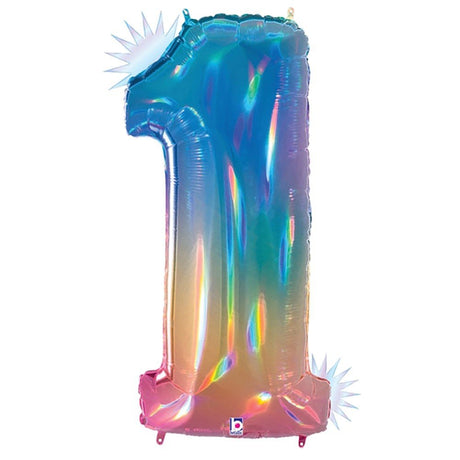 Foil Balloon Number 1 Opal Rainbow Megaloon