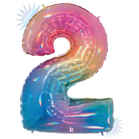 Foil Balloon Number 2 Opal Rainbow Megaloon