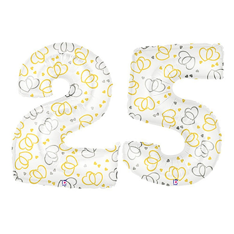 Foil Balloon Number 25 Double Hearts Anniversary