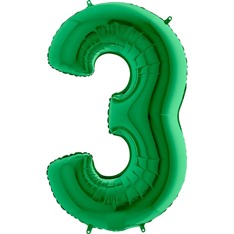 Number 3 Metallic Green Foil Balloon