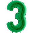 Number 3 Metallic Green Foil Balloon