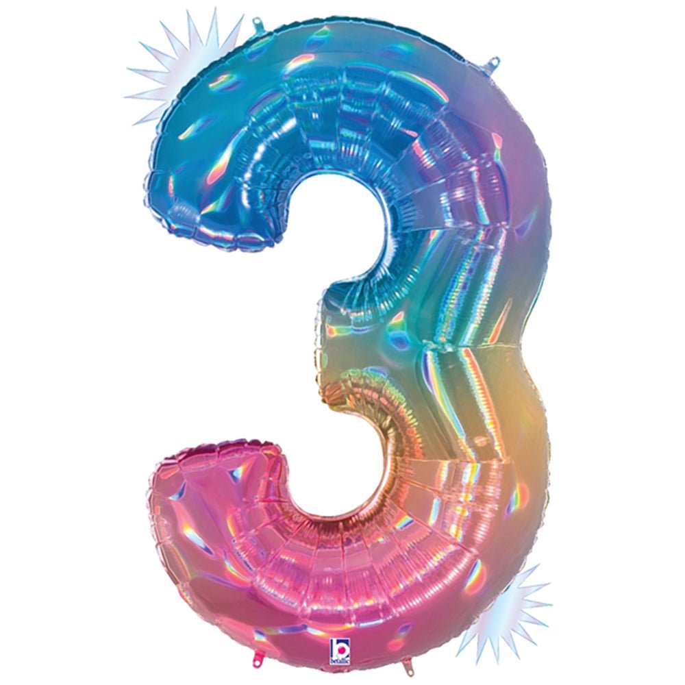 Foil Balloon Number 3 Opal Rainbow Megaloon