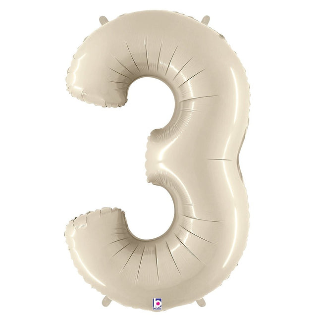 Foil Balloon Number 3 White Sand Megaloon