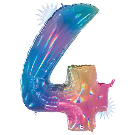 Foil Balloon Number 4 Opal Rainbow Megaloon
