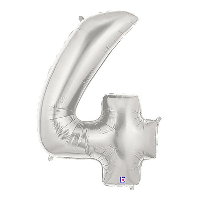 Foil Balloon Number 4 Silver Megaloon