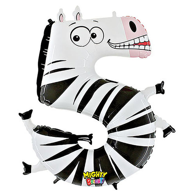 Foil Balloon Number 5 Zebra Zooloon