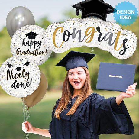 Graduation Foil Balloon 40 Inch Satin Congrats Confetti