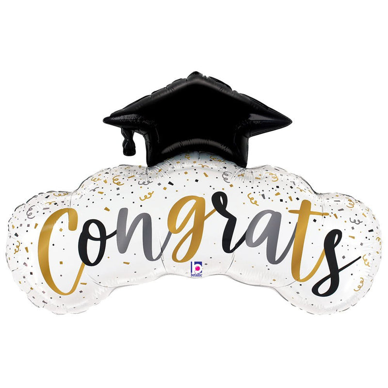 Graduation Foil Balloon 40 Inch Satin Congrats Confetti