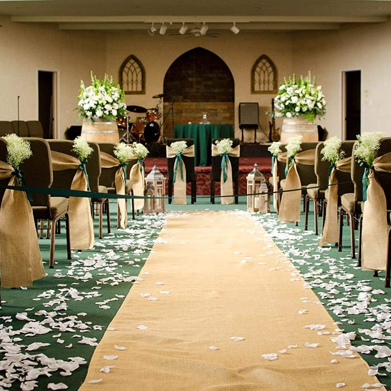 40" Wide Jute Hessian Burlap Fabric - Natural Fiber Wedding Aisle Runner, Rustic Decorative Finish (1 Runner)