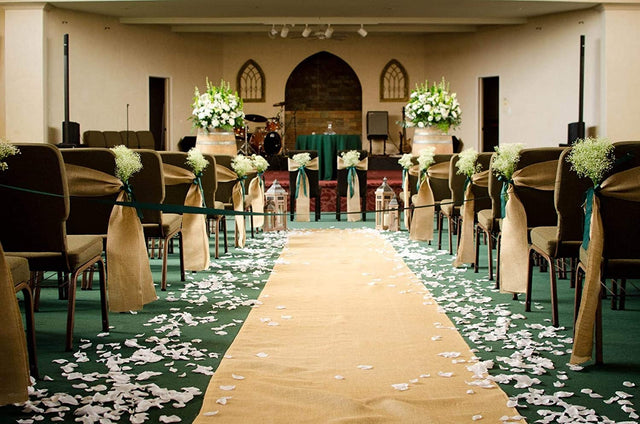 40" Wide Jute Hessian Burlap Fabric - Natural Fiber Wedding Aisle Runner, Rustic Decorative Finish (1 Runner)