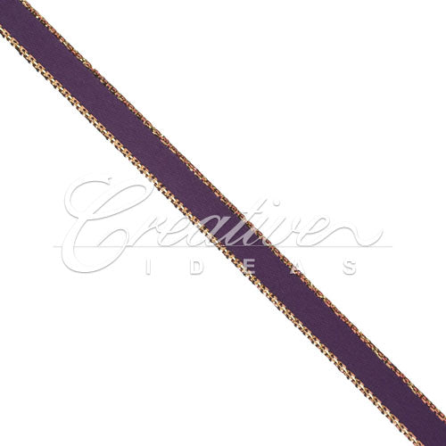 1/4" Satin With Gold Edge Ribbon - 50 Yards (Plum)
