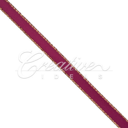 1/4" Satin With Gold Edge Ribbon - 50 Yards (Wine)