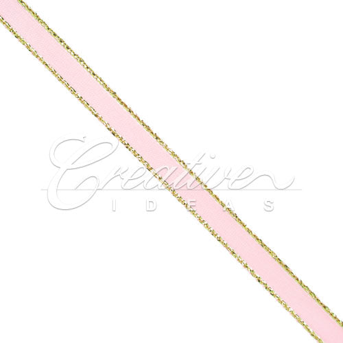 1/4" Satin With Gold Edge Ribbon - 50 Yards (Light Pink)